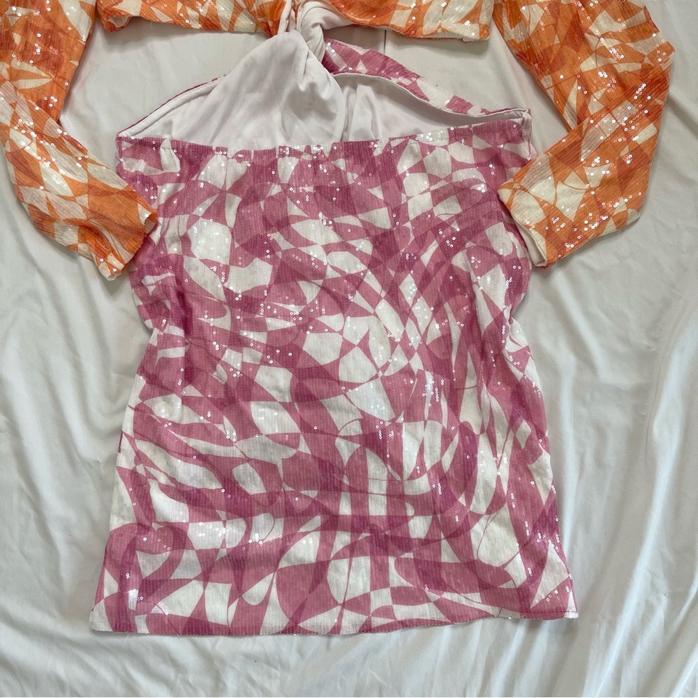 Eloquii Orange and Pink Tie-Front Mini Dress - Picture 9 of 13